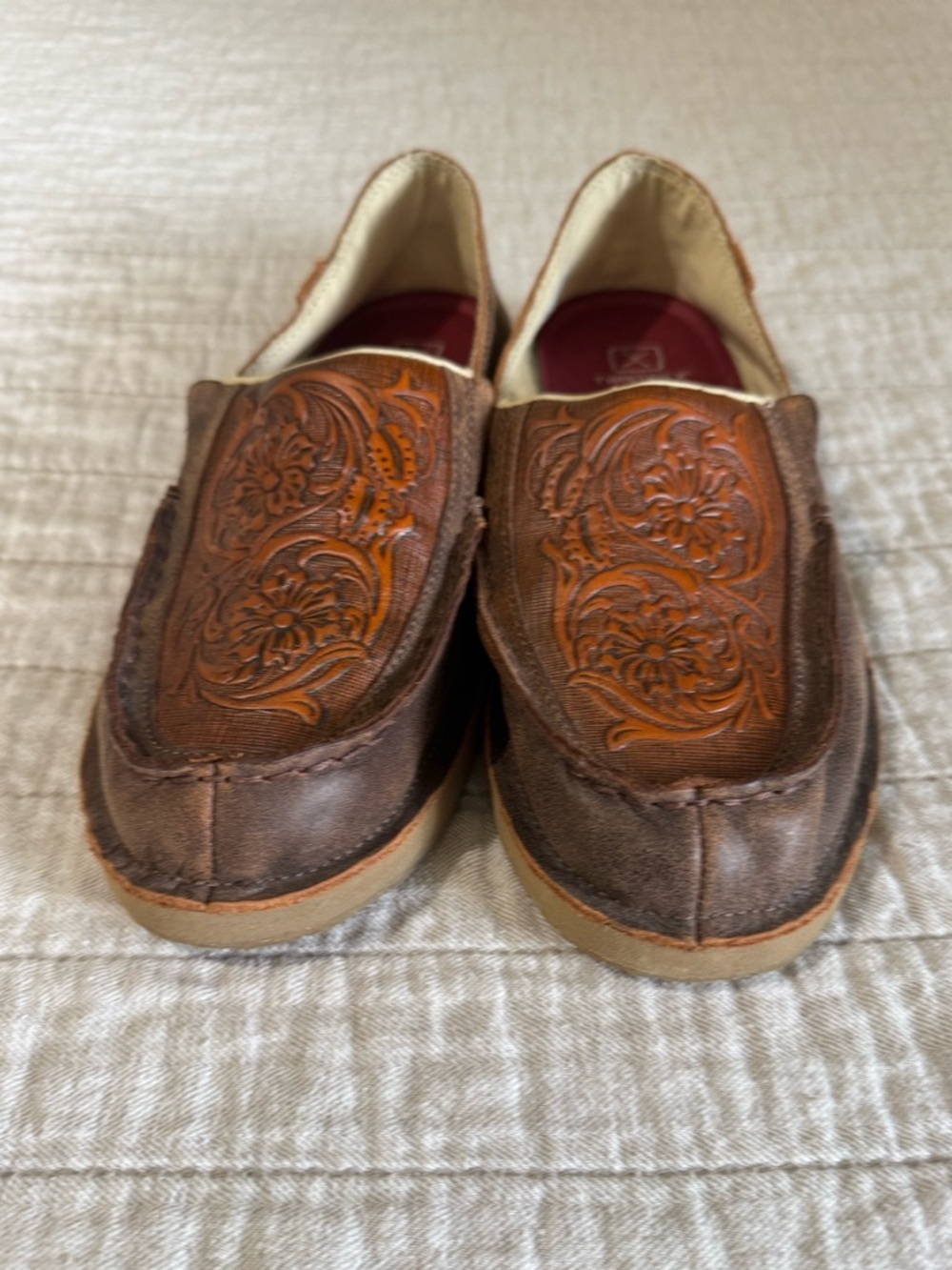 Twisted X leather slip on loafers 7.5M featuring blend85 chocolate bomber tooled